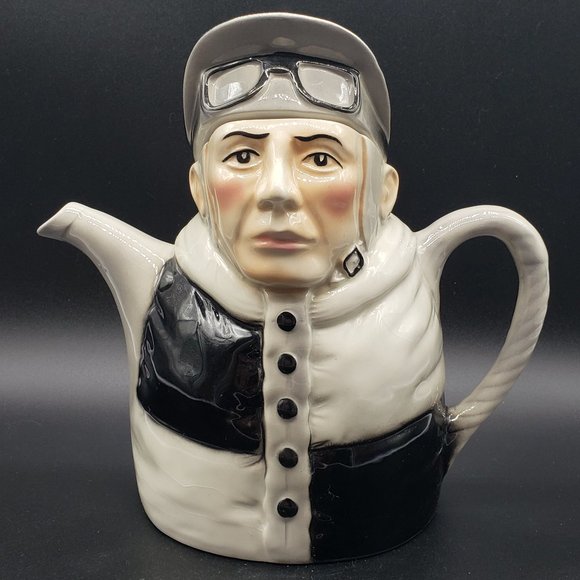 Tony Wood Studio England Ceramic Black & White Checkered Jockey Teapot